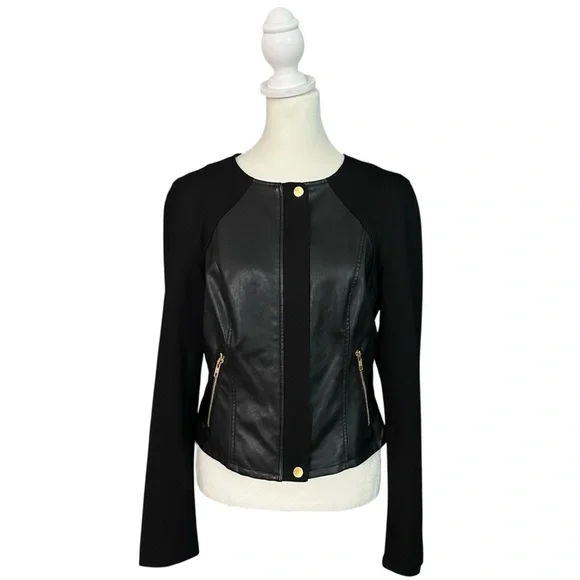 Guess Black Faux Leather Waist-Length Jacket Size Medium - Picture 1 of 12